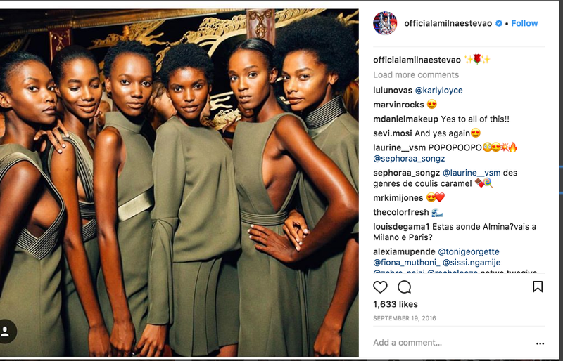 Riley Montana, Tami Williams, Herieth Paul, Amilna Estevao, Leila Nda and Karly Loyce in Brandon Maxwell FW ’17 (@officialamilnaestevao via Instagram screenshot)
